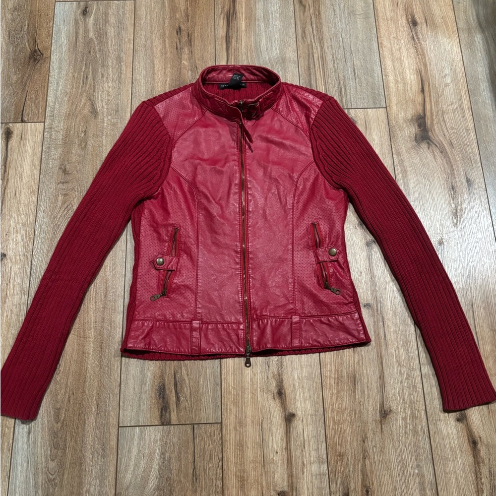 Vintage Y2K/90s Red Genuine Leather Moto Jacket by Maurice Sasson 🍒